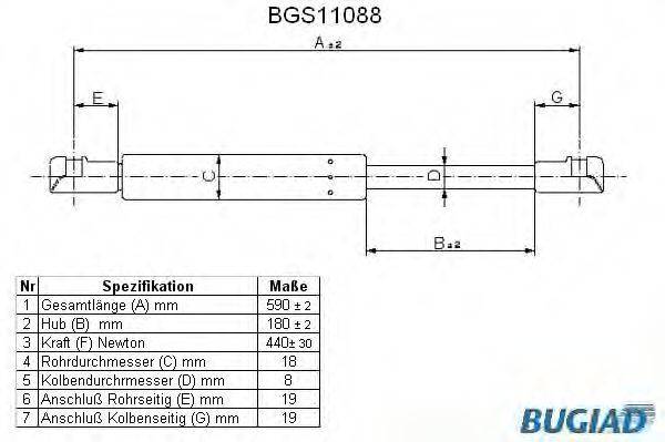 BUGIAD BGS11088 Газова пружина, кришка багажника