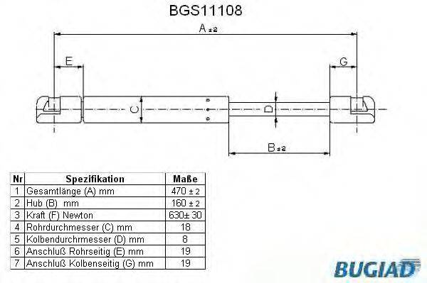 BUGIAD BGS11108 Газова пружина, кришка багажника