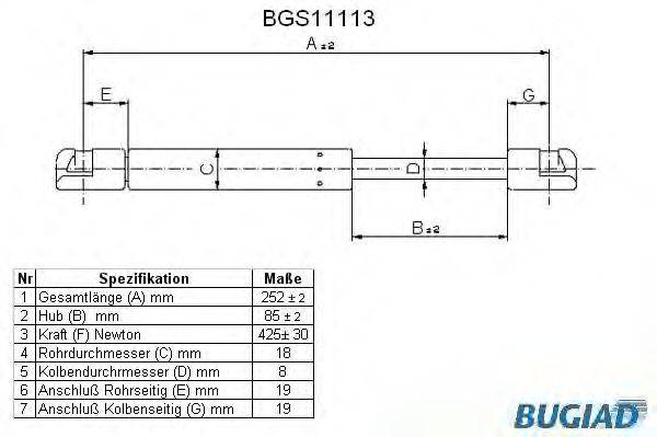 BUGIAD BGS11113 Газова пружина, кришка багажника