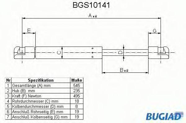 BUGIAD BGS10141 Газова пружина, кришка багажника