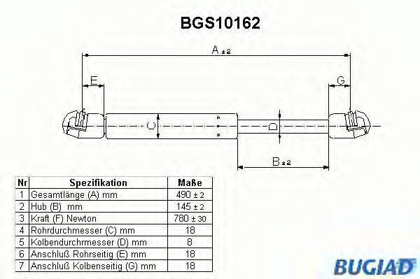 BUGIAD BGS10162 Газова пружина, кришка багажника