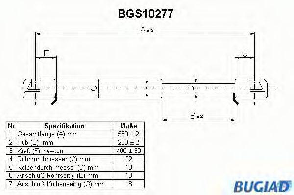 BUGIAD BGS10277 Газова пружина, кришка багажника