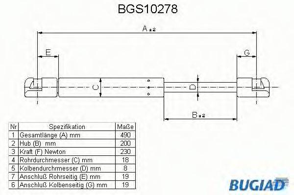 BUGIAD BGS10278 Газова пружина, кришка багажника