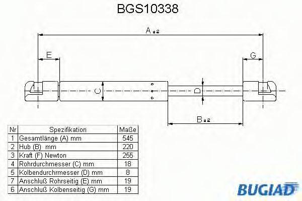 BUGIAD BGS10338 Газова пружина, капот