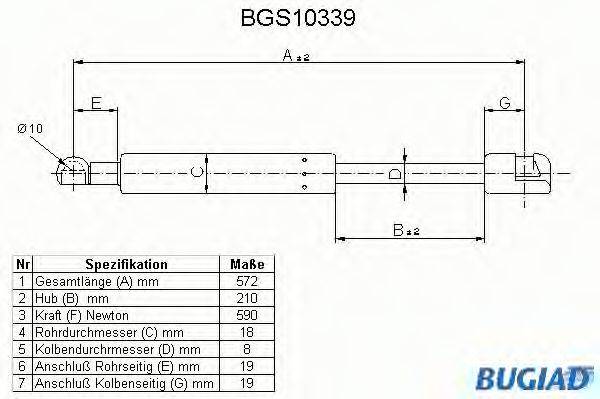 BUGIAD BGS10339 Газова пружина, кришка багажника