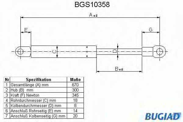 BUGIAD BGS10358 Газова пружина, кришка багажника