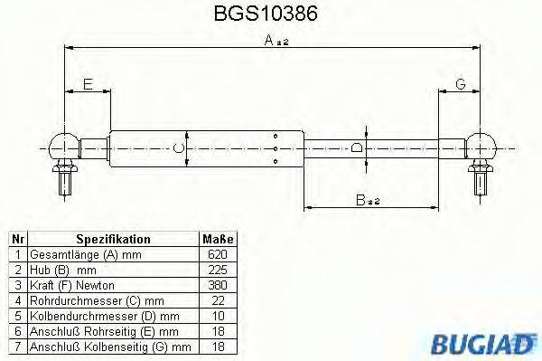 BUGIAD BGS10386 Газова пружина, кришка багажника