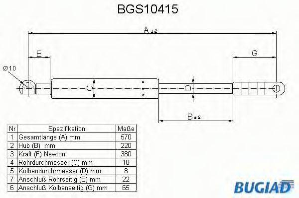 BUGIAD BGS10415 Газова пружина, кришка багажника