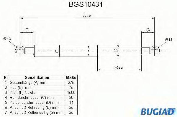 BUGIAD BGS10431 Газова пружина, кришка багажника