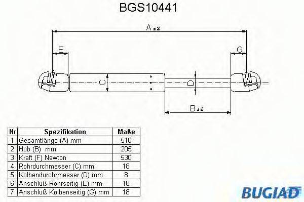 BUGIAD BGS10441 Газова пружина, кришка багажника