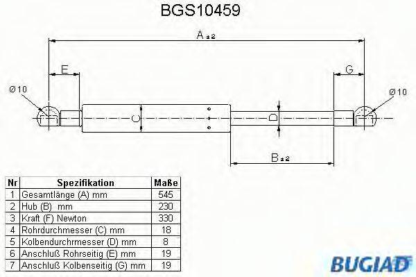 BUGIAD BGS10459 Газова пружина, кришка багажника