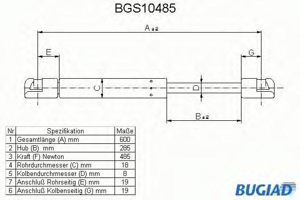 BUGIAD BGS10485 Газова пружина, кришка багажника