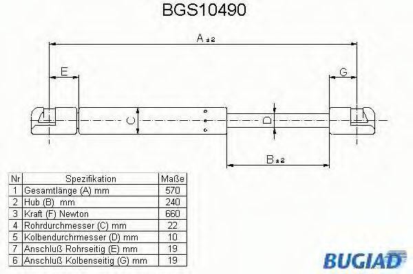 BUGIAD BGS10490 Газова пружина, кришка багажника