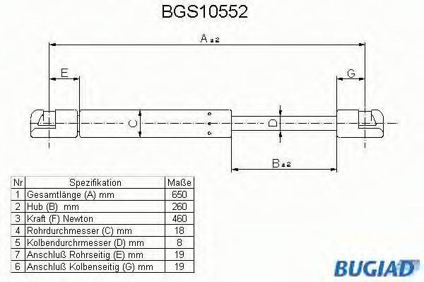 BUGIAD BGS10552 Газова пружина, кришка багажника