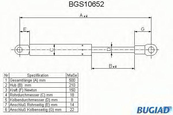 BUGIAD BGS10652 Газова пружина, кришка багажника