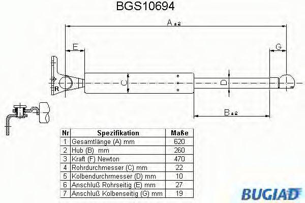 BUGIAD BGS10694 Газова пружина, кришка багажника