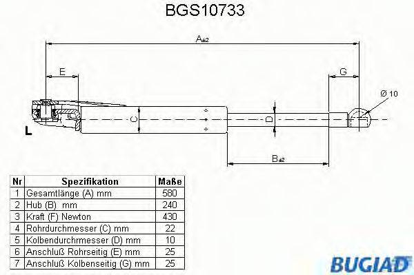 BUGIAD BGS10733 Газова пружина, кришка багажника