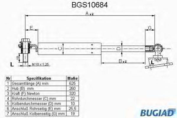 BUGIAD BGS10684 Газова пружина, кришка багажника