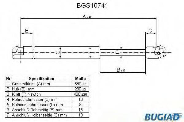 BUGIAD BGS10741 Газова пружина, кришка багажника