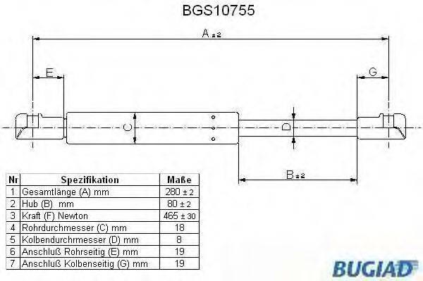 BUGIAD BGS10755 Газова пружина, кришка багажника