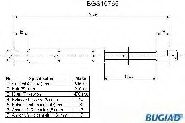 BUGIAD BGS10765 Газова пружина, кришка багажника