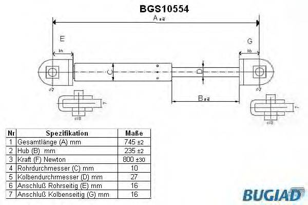 BUGIAD BGS10554 Газова пружина, кришка багажника