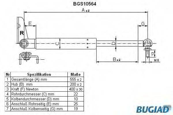 BUGIAD BGS10564 Газова пружина, кришка багажника