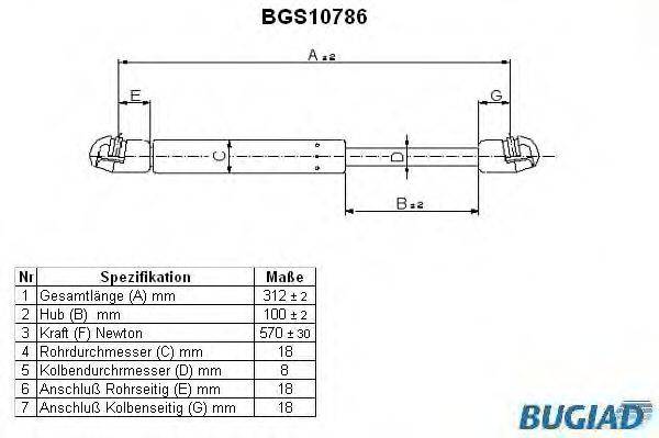 BUGIAD BGS10786 Газова пружина, кришка багажника