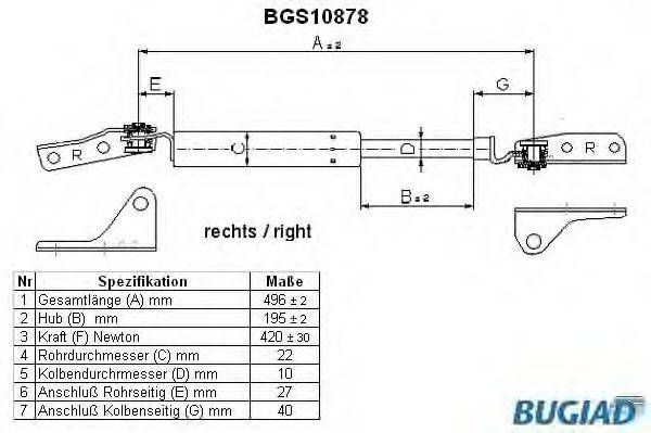 BUGIAD BGS10878 Газова пружина, кришка багажника