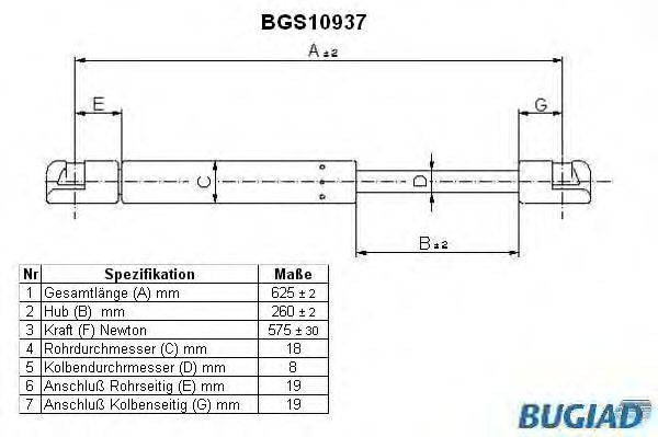 BUGIAD BGS10937 Газова пружина, кришка багажника