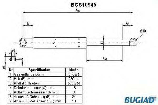 BUGIAD BGS10945 Газова пружина, кришка багажника