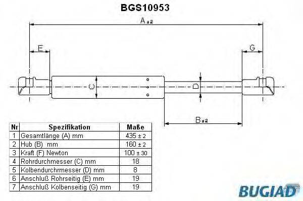 BUGIAD BGS10953 Газова пружина, заднє скло