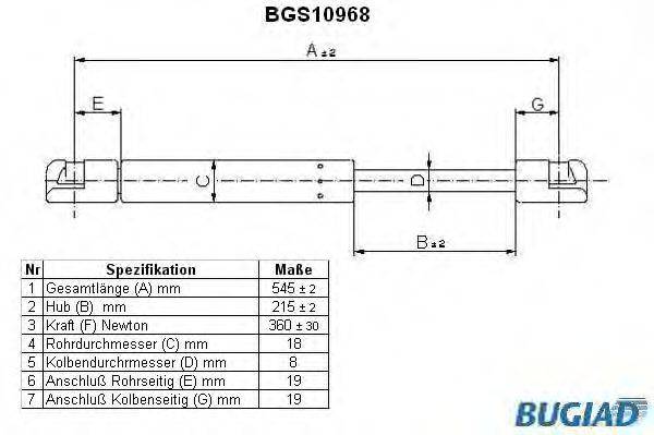 BUGIAD BGS10968 Газова пружина, кришка багажника