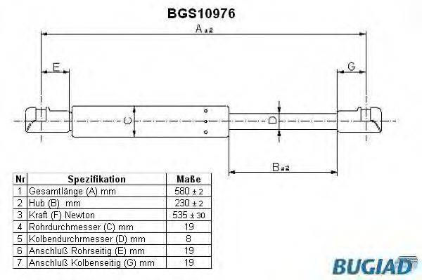 BUGIAD BGS10976 Газова пружина, кришка багажника