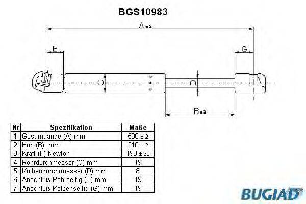 BUGIAD BGS10983 Газова пружина, капот