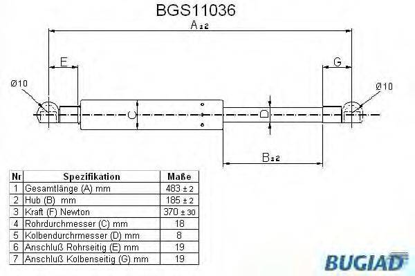 BUGIAD BGS11036 Газова пружина, кришка багажника