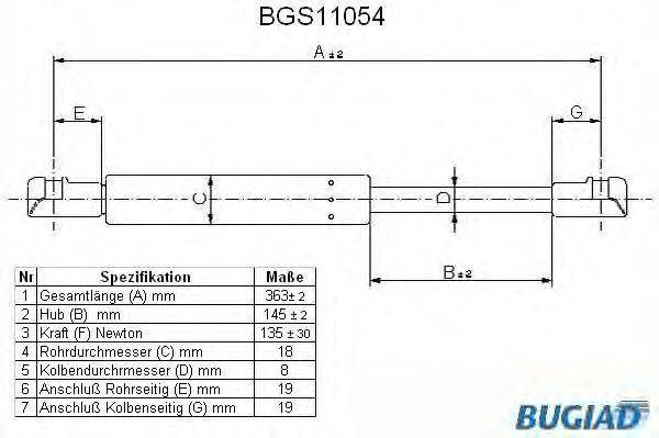 BUGIAD BGS11054 Газова пружина, заднє скло