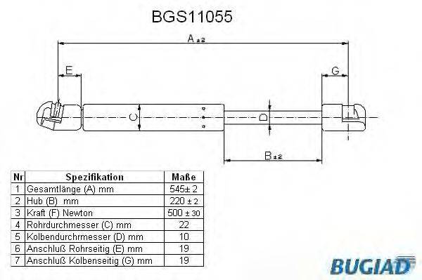 BUGIAD BGS11055 Газова пружина, кришка багажника