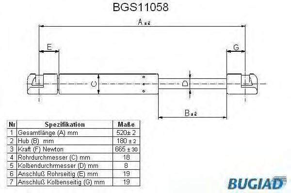 BUGIAD BGS11058 Газова пружина, кришка багажника