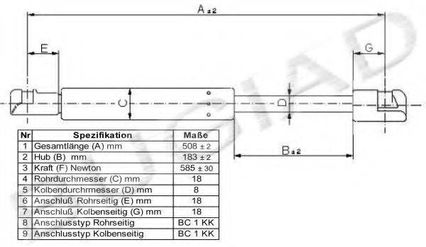 BUGIAD BGS11167 Газова пружина, кришка багажника