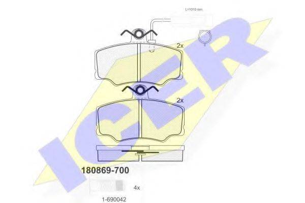 ICER 180869700 Комплект гальмівних колодок, дискове гальмо