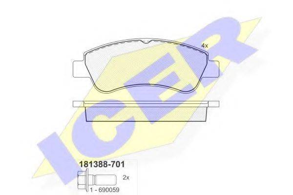 ICER 181388701 Комплект гальмівних колодок, дискове гальмо