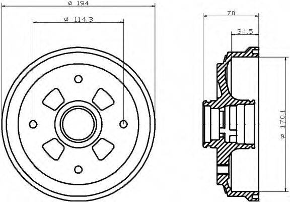 HELLA 8DT355302001 Гальмівний барабан