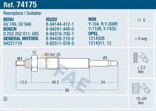 FAE 74175 Свічка розжарювання