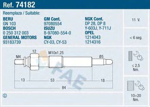 FAE 74182 Свічка розжарювання