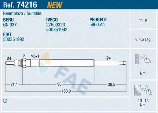 FAE 74216 Свічка розжарювання