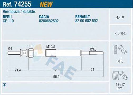 FAE 74255 Свічка розжарювання