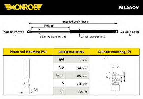 MONROE ML5609 Газова пружина, кришка багажника