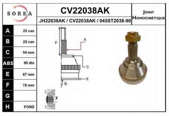 EAI CV22038AK Шарнірний комплект, приводний вал