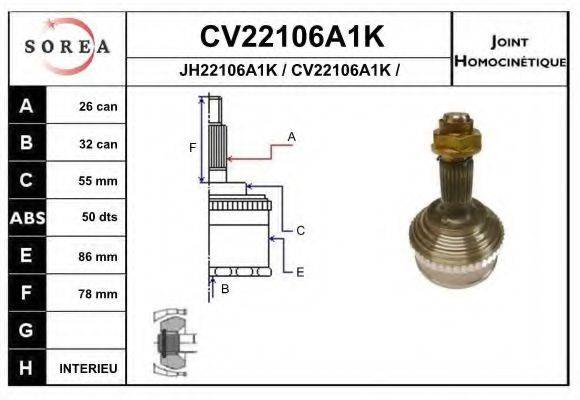 EAI CV22106A1K Шарнірний комплект, приводний вал